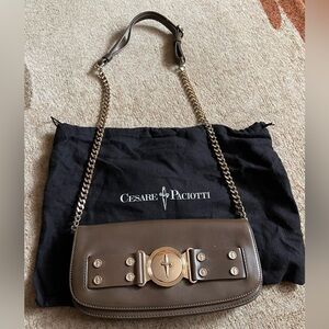 Cesare  Paciotti Small crossbody Taupe Leather bag with Golden hardware.